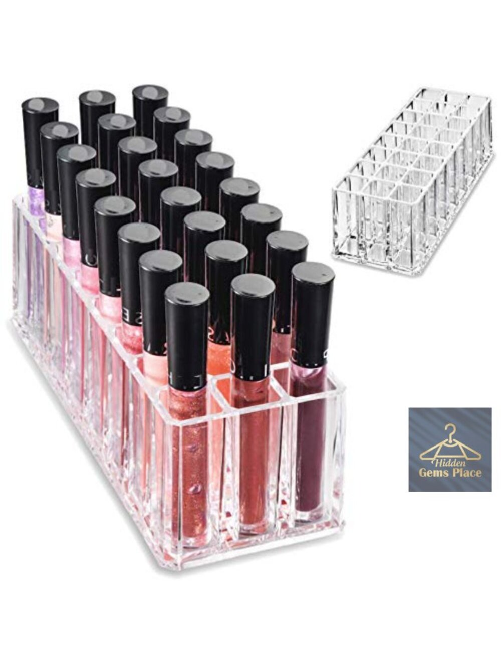 Acrylic Lip Gloss Makeup Organizer 24 Spaces Clear Cosmetic Storage